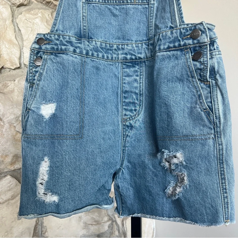 EVIDNT Distressed Casual Essential Denim Overalls Shortalls - Picture 3 of 5
